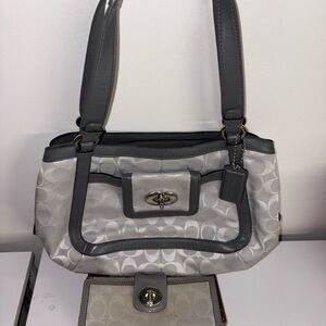 Coach Gray and Black Signature Shoulder Bag